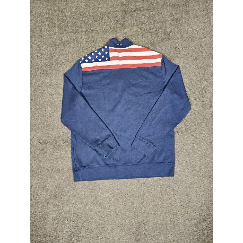 Vineyard Vines 1/4 Zip Sweatshirt Mens M Blue Long Sleeve American Flag Print